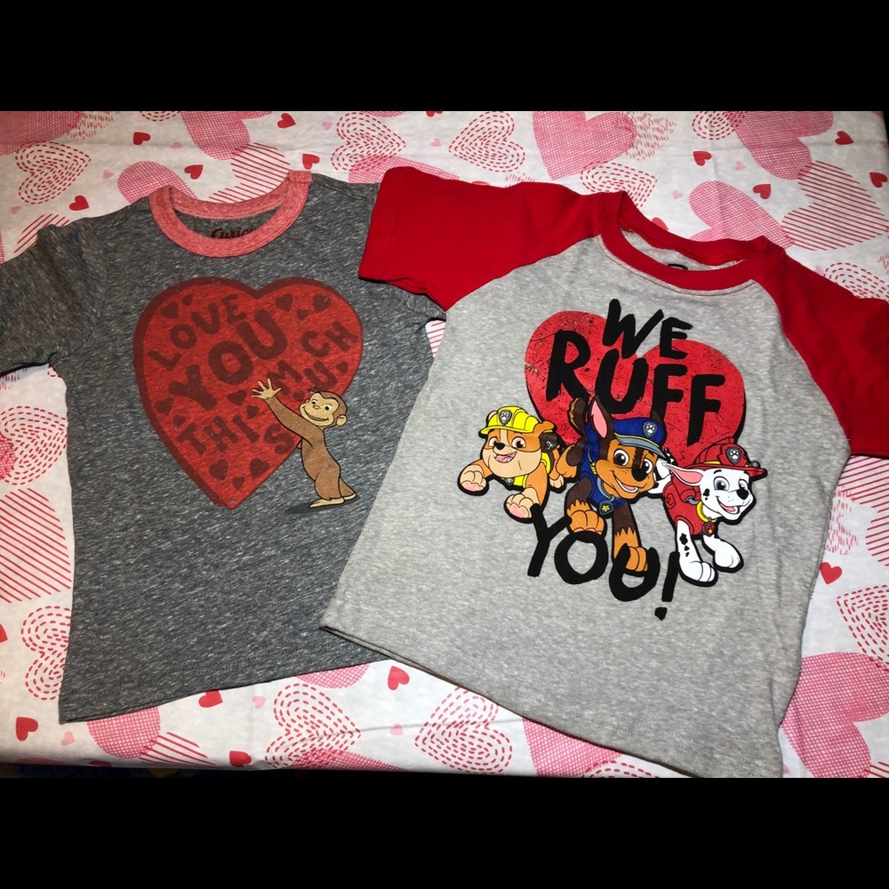 NWT Curious George and Paw Patrol Valentine Shirts